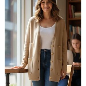 100% Cotton J. Crew Tan Button-Up Cardigan